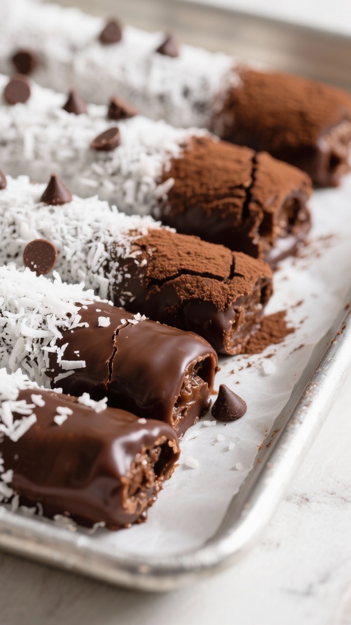 Close-up detail shot: A tray of freshly rolled Moose Farts set on parchment, half coated in snowy un