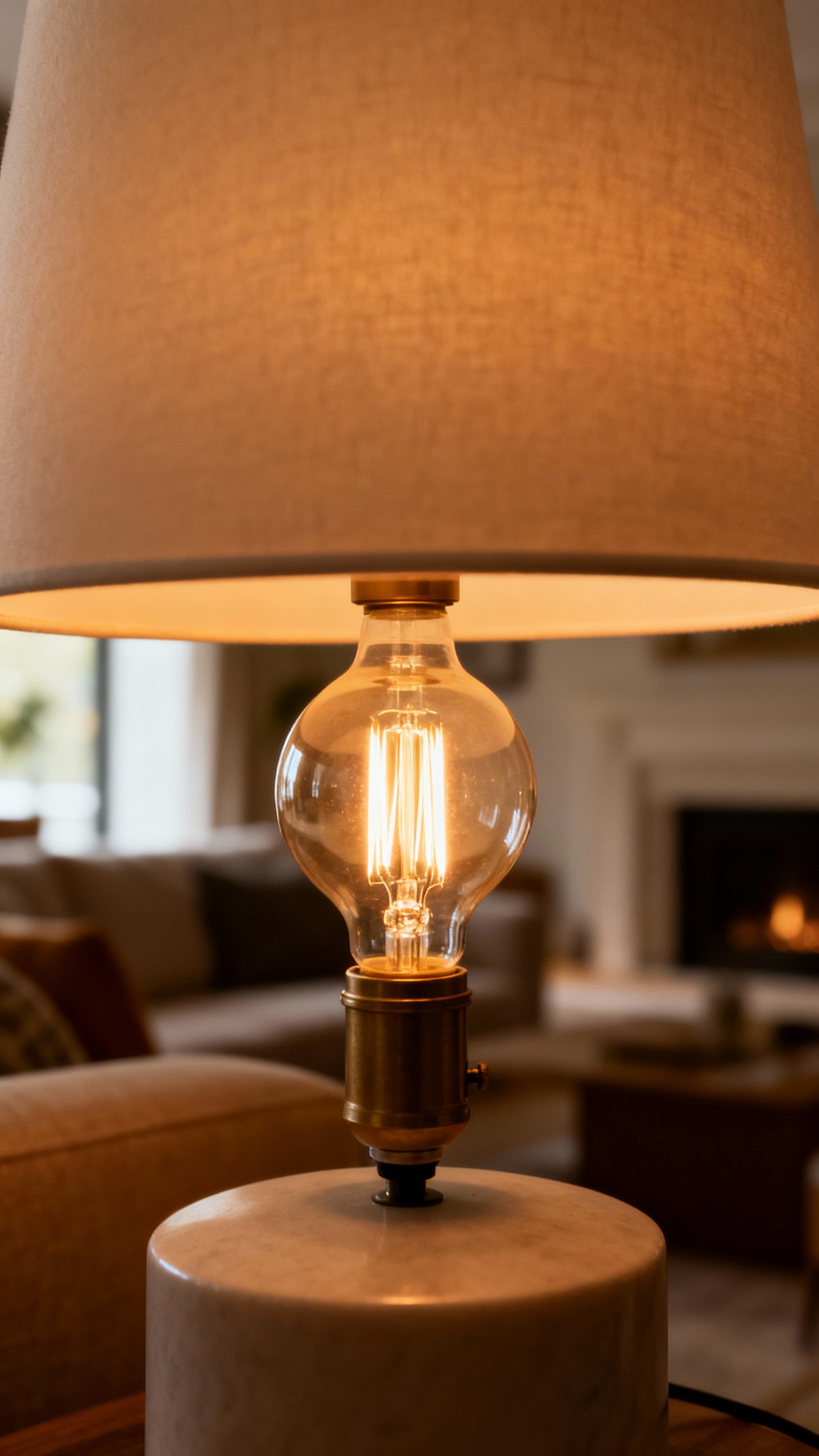 Living room lamps with 2700K bulbs, cozy evening glow
