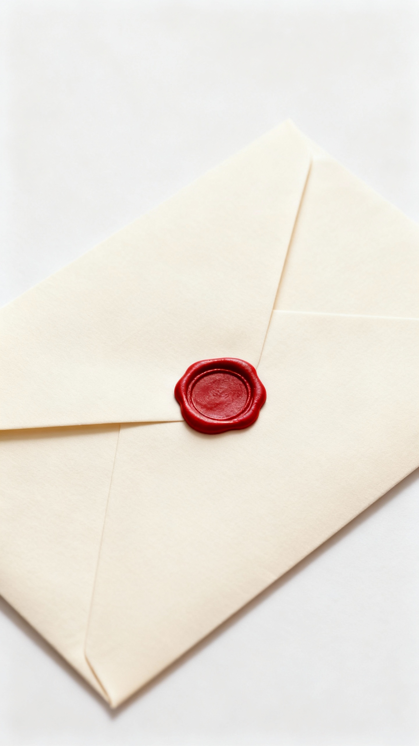 sealed red wax stamp on cream envelope, minimalist valentine setup
