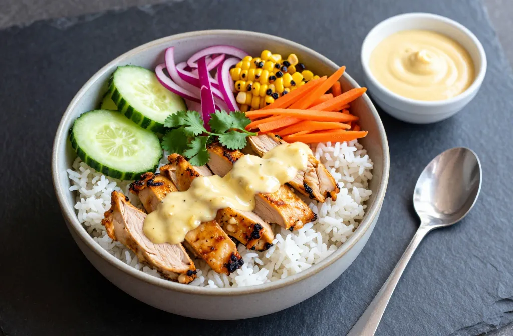 Craveable Chicken & Rice Bowls with Creamy Garlic Sauce