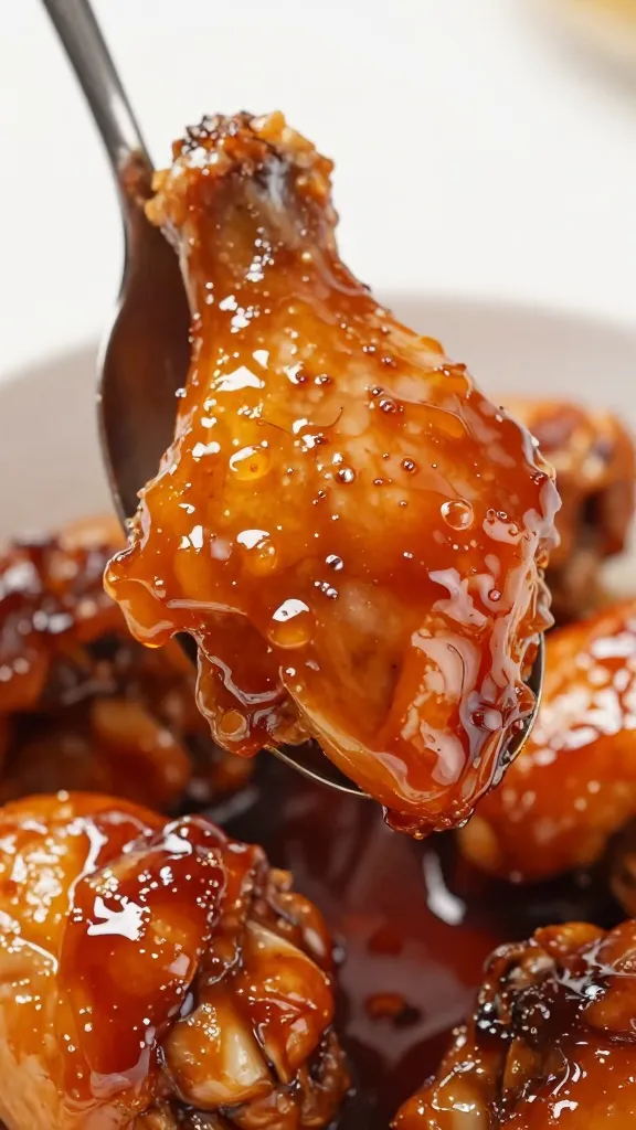 spoonful of sticky honey bbq sauce glazing chicken thigh
