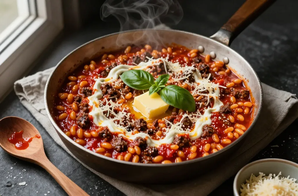 Ground Beef Orzo with Tomato Cream Sauce Weeknight Magic