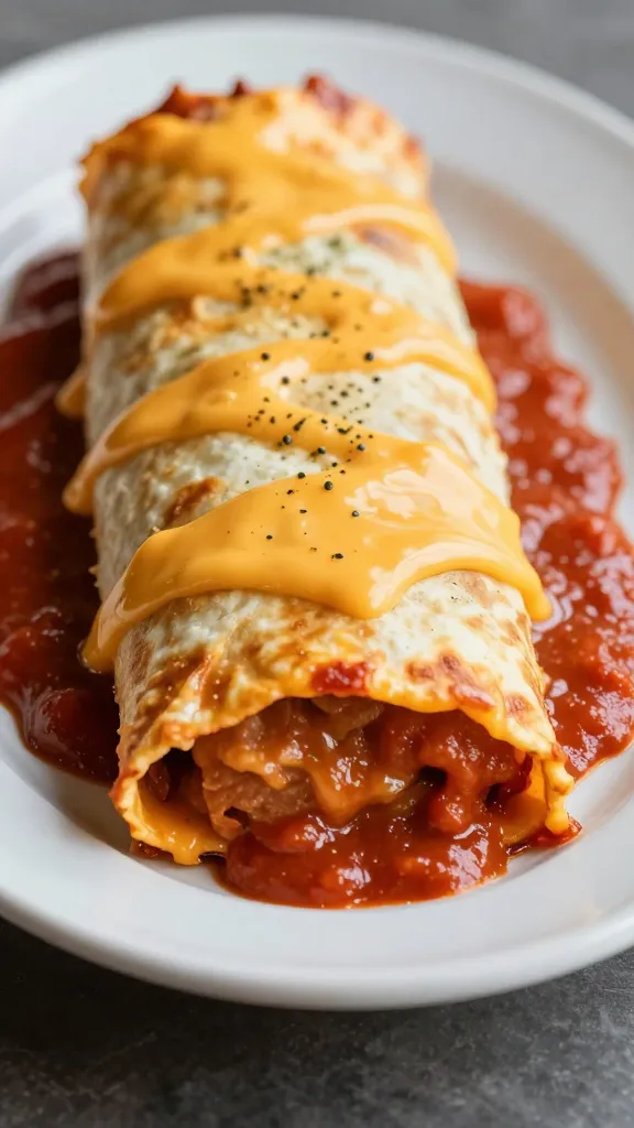 single smothered enchilada with melted cheddar and red sauce