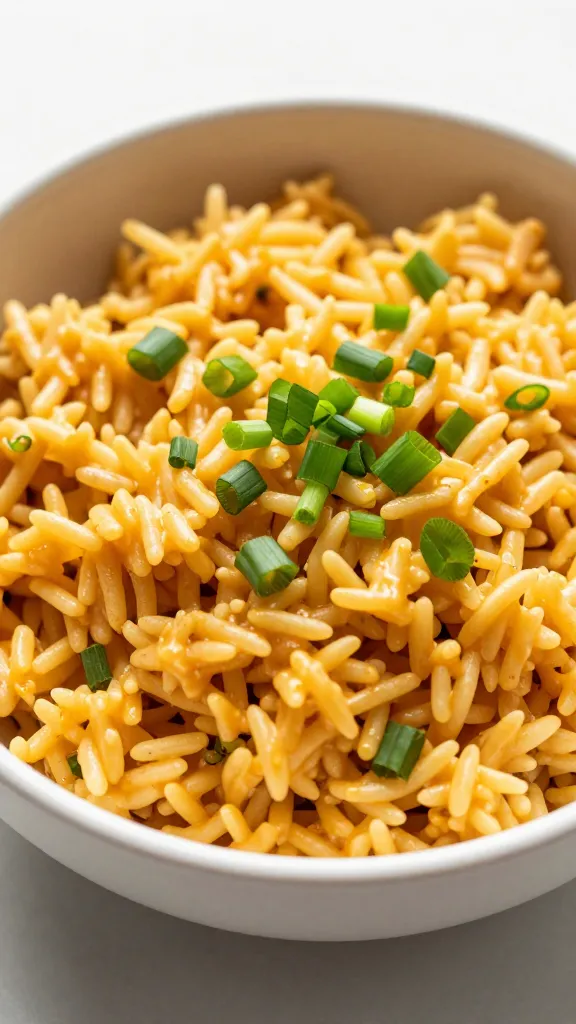 Single bowl of cheesy taco rice topped with scallions