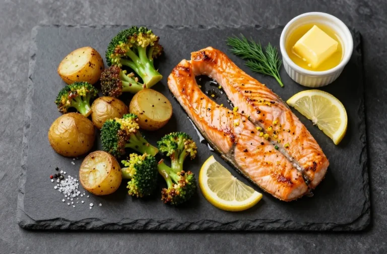 Irresistible Lemon Butter Salmon with Crispy Potatoes and Roasted Broccoli Recipe