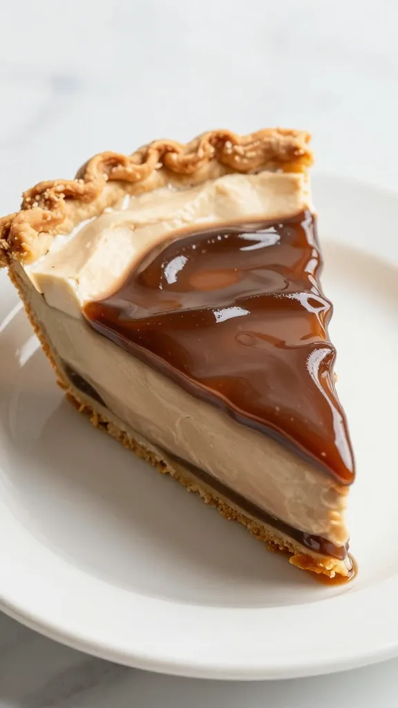 closeup slice of root beer float pie on diner plate