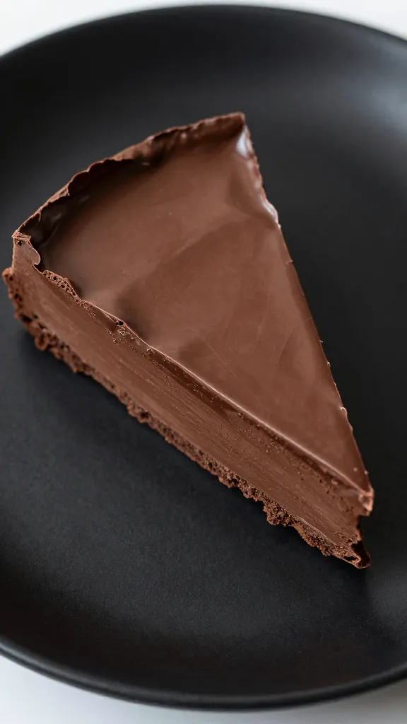 closeup slice of hot chocolate lush on matte black plate