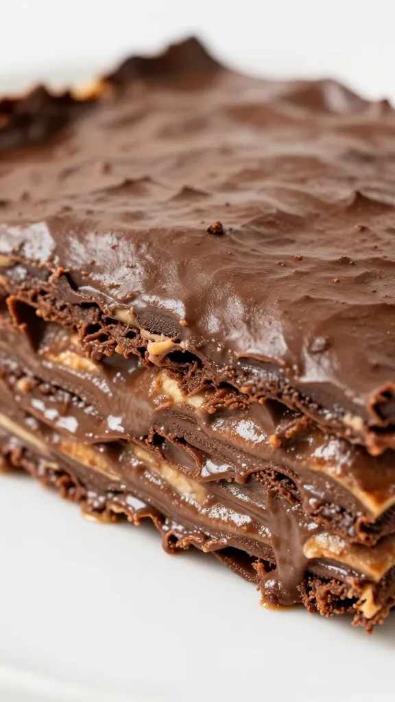 spoonful of layered chocolate lasagna showing distinct creamy layers