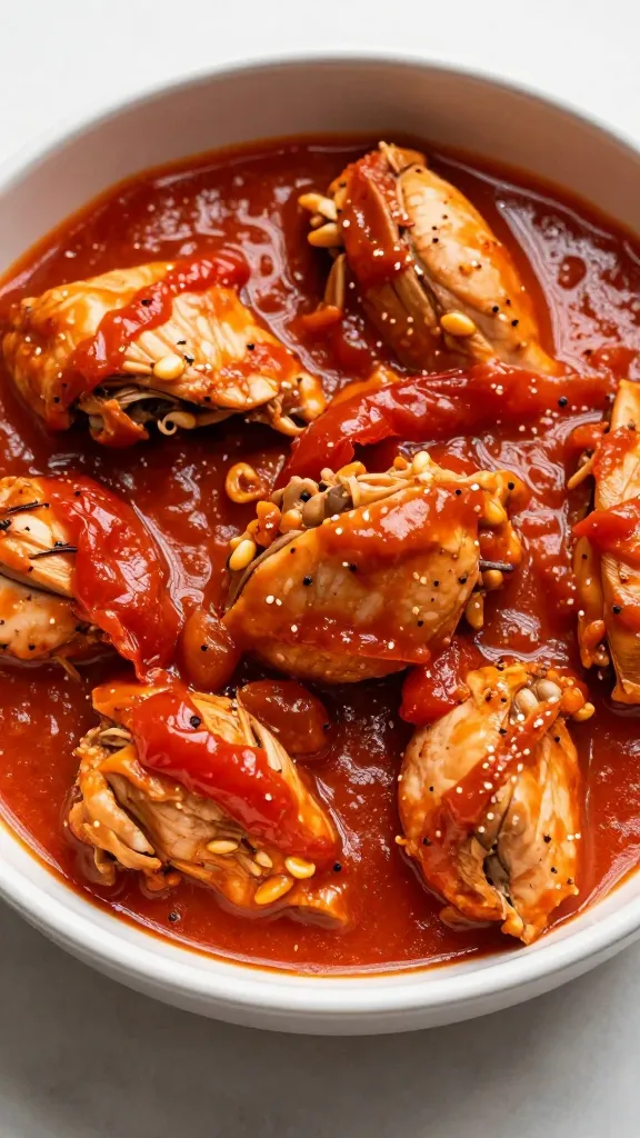 single bowl of chicken cacciatore with tomato-wine sauce