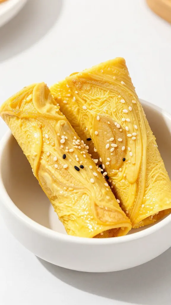 lettuce cup filled with egg roll in a bowl, sesame garnish