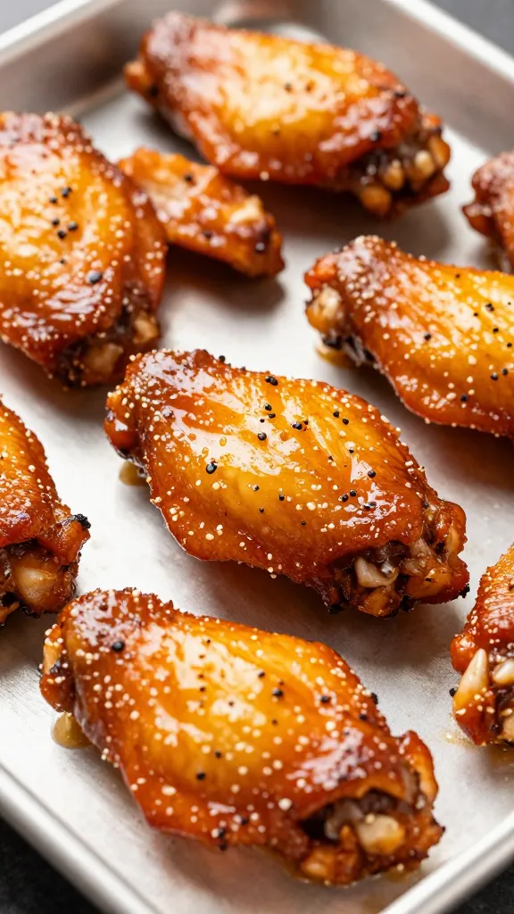 closeup of buffalo ranch glazed chicken wing on sheet pan