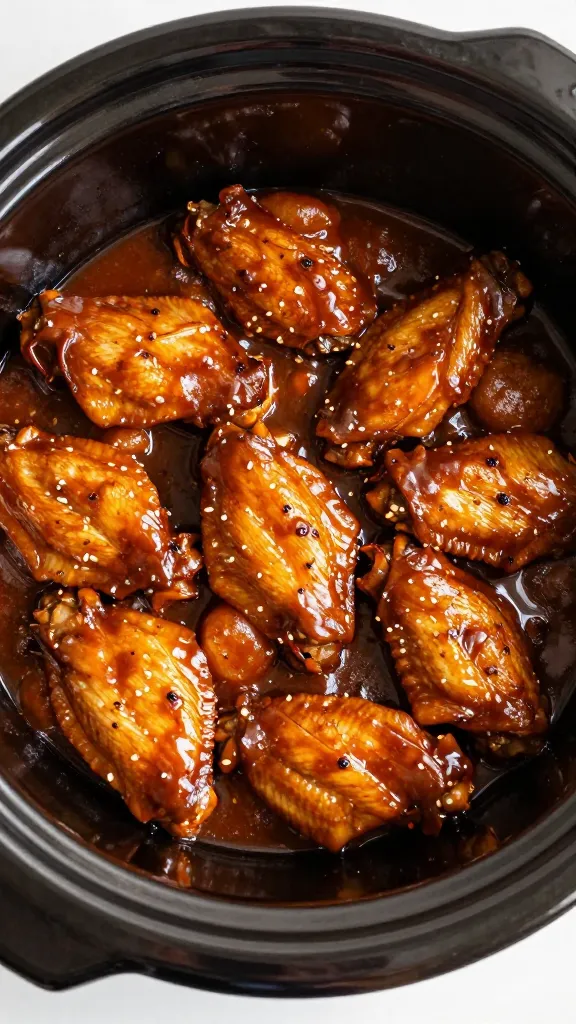 single slow cooker filled with saucy buffalo ranch wings