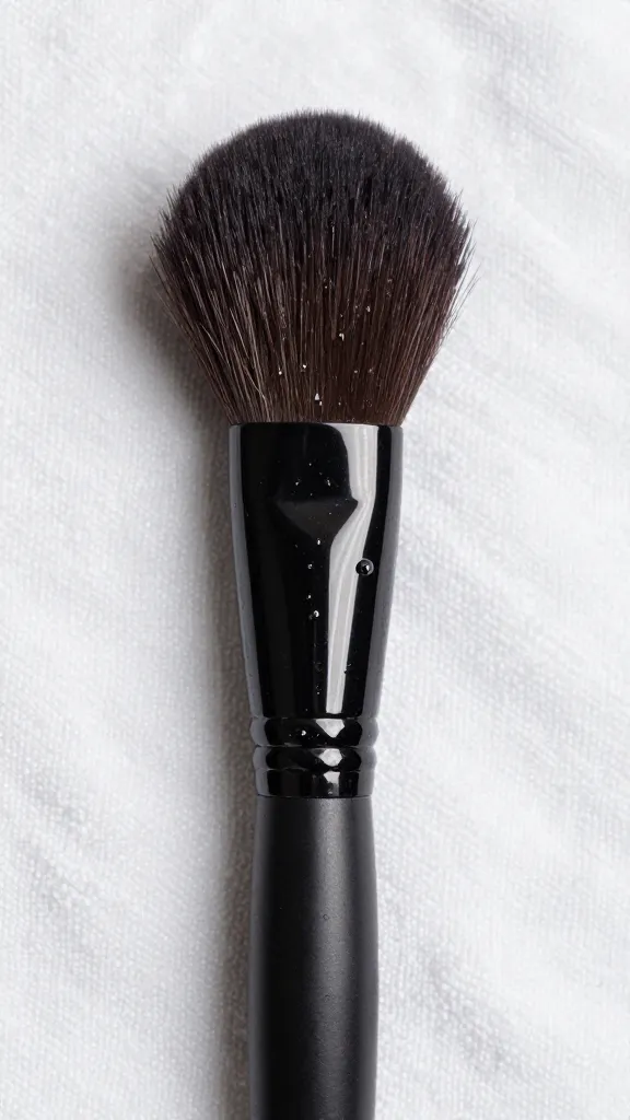 closeup of a single wet makeup brush on white towel