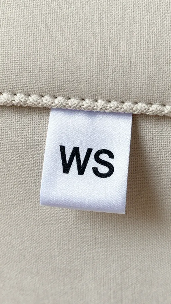closeup of sofa fabric care tag showing “WS” code