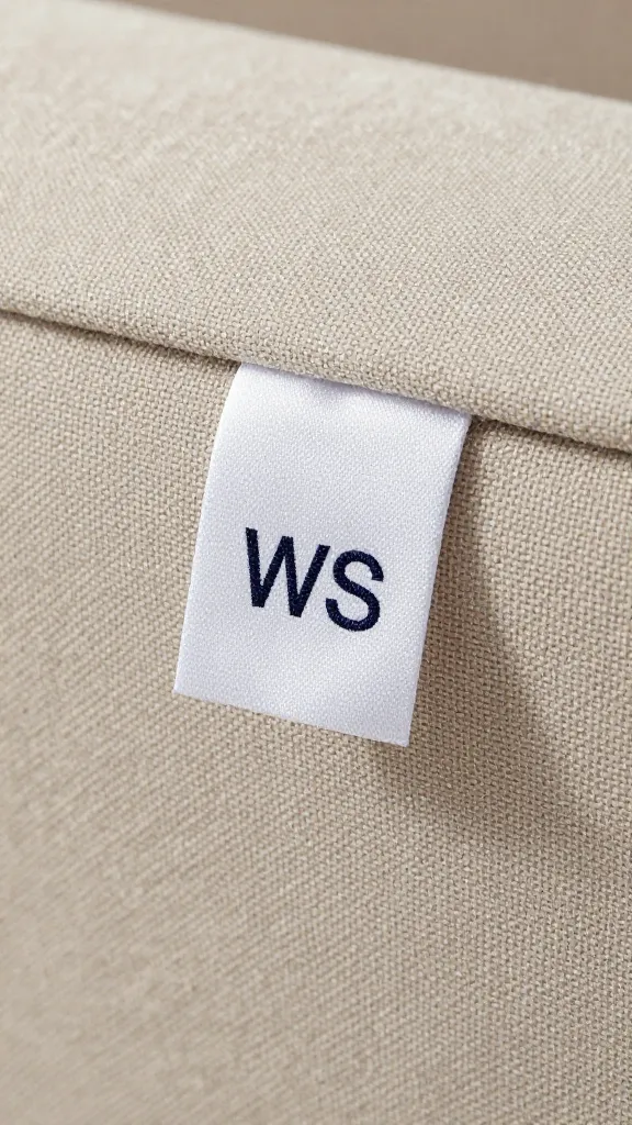 closeup of sofa care tag showing “WS” code on fabric edge