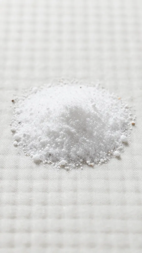 closeup of baking soda sprinkled on mattress fabric
