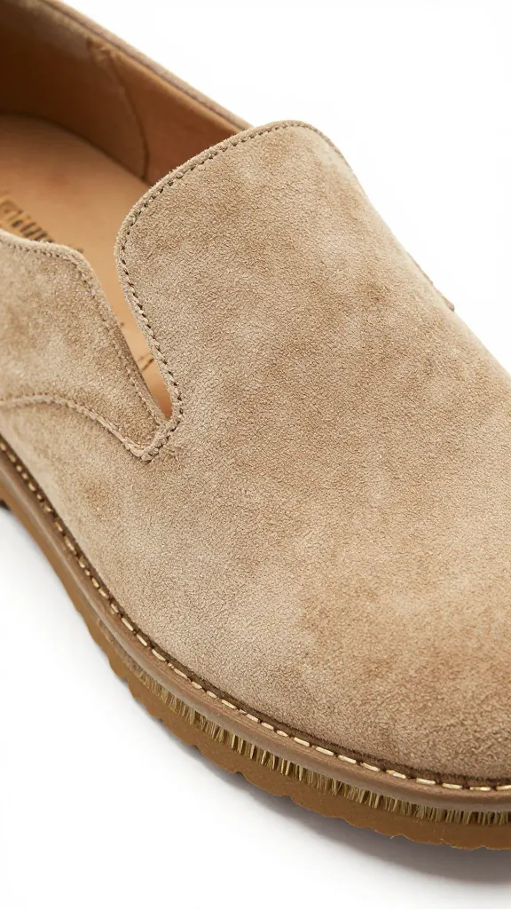 closeup suede shoe with brass suede brush on nap