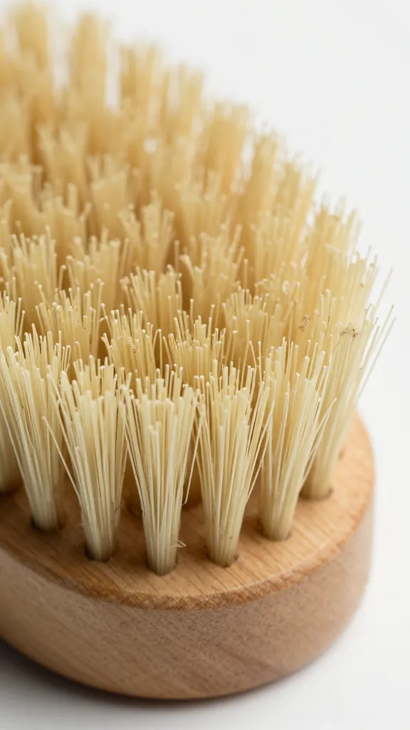 closeup boar bristle brush with visible lint buildup