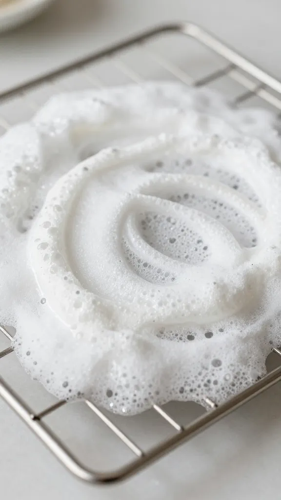 Closeup of a single oven rack soaking in baking soda paste