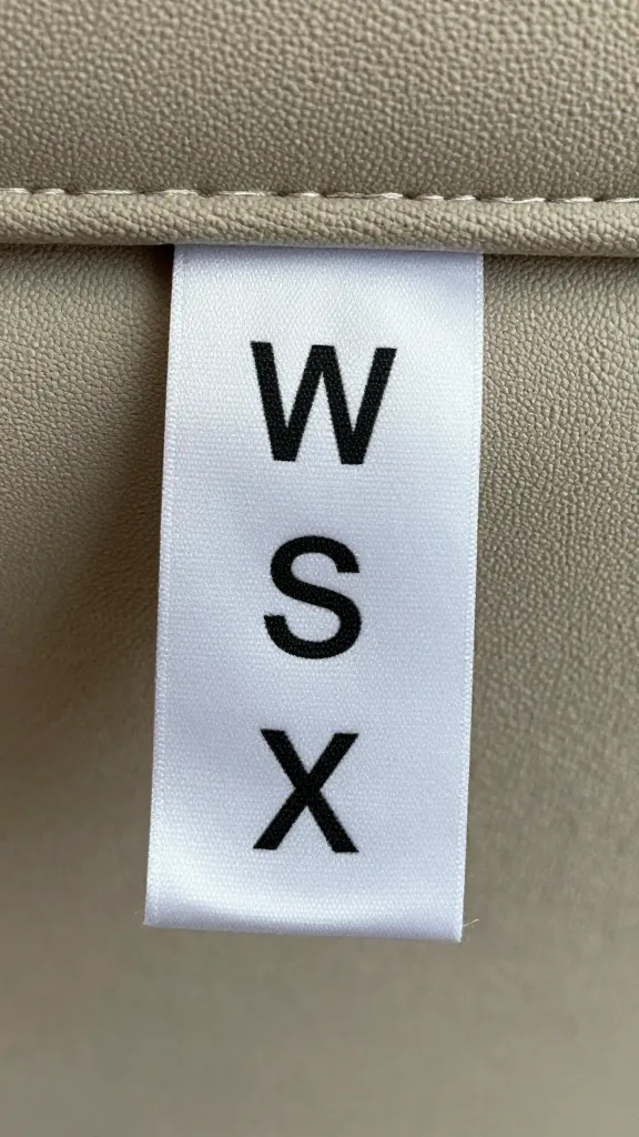 Closeup of sofa care tag showing “W S X” codes