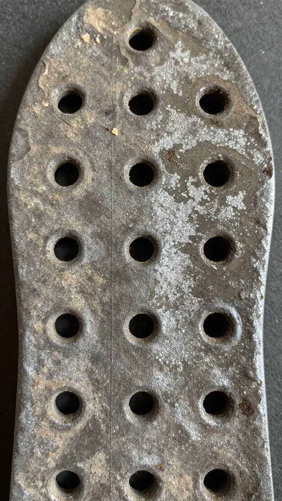 Closeup of a gunky iron soleplate with clogged steam holes