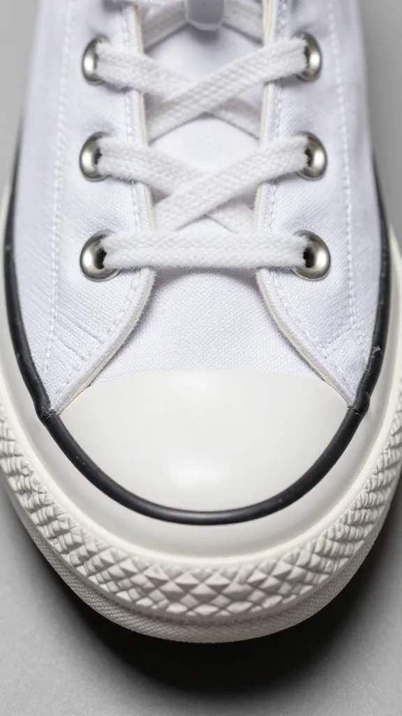 closeup white Converse toe cap cleaned with magic eraser