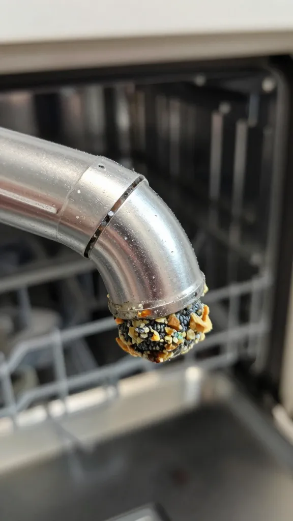 closeup of dishwasher spray arm clogged with food gunk