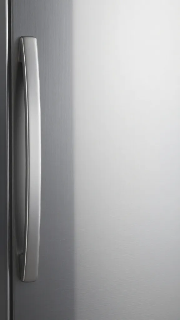 closeup of brushed stainless fridge door grain lines