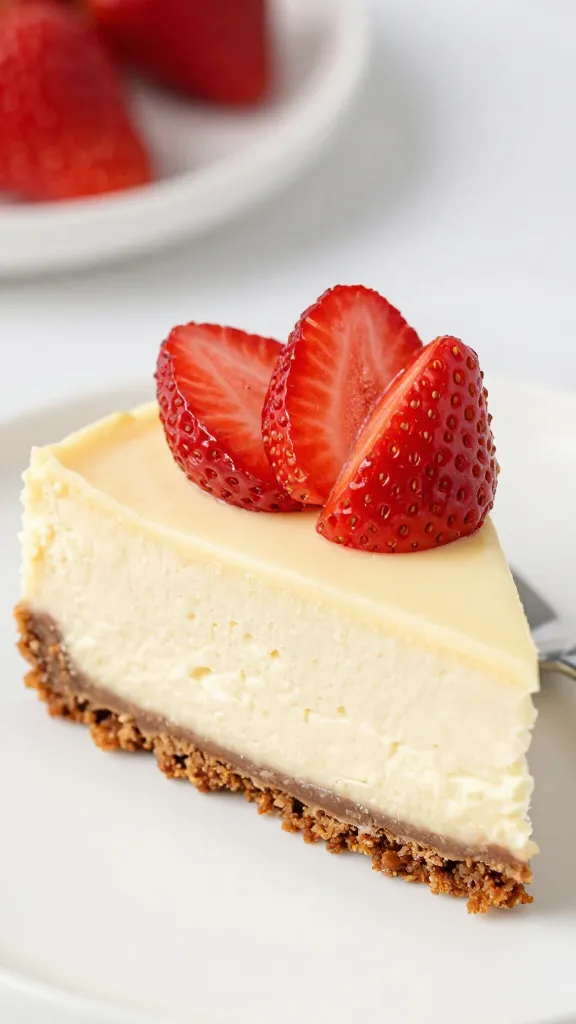 spoonful of strawberry crunch cheesecake showing creamy layers