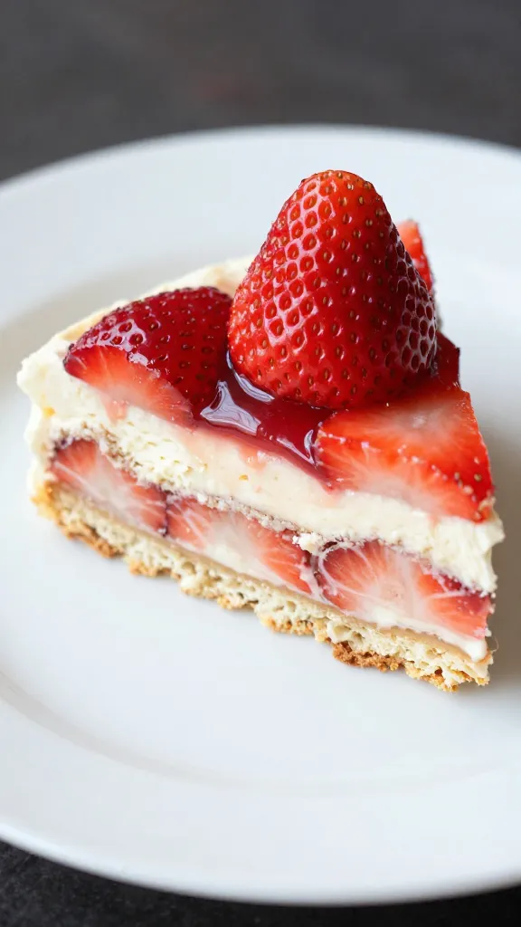 closeup slice of strawberry tres leches on white plate