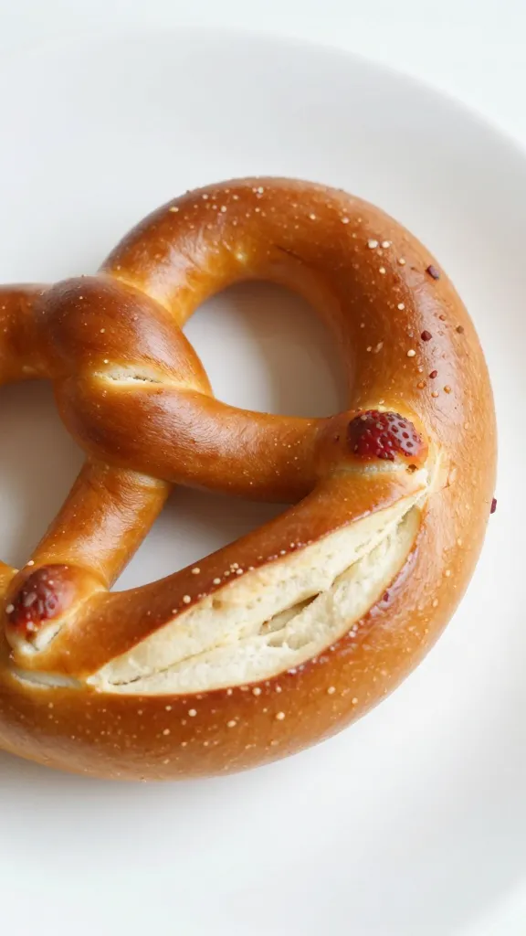 Closeup slice of strawberry pretzel dessert on white plate