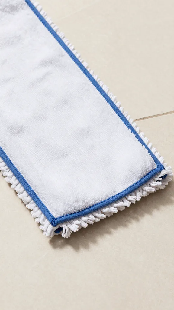 closeup of microfiber mop head on porcelain tile floor