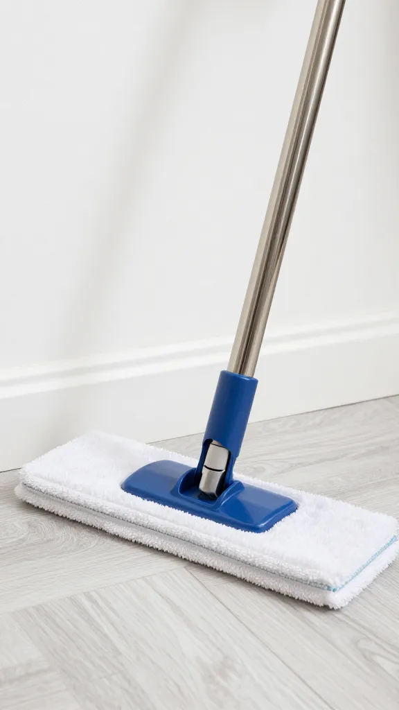 microfiber sock on floor mop cleaning white baseboard closeup