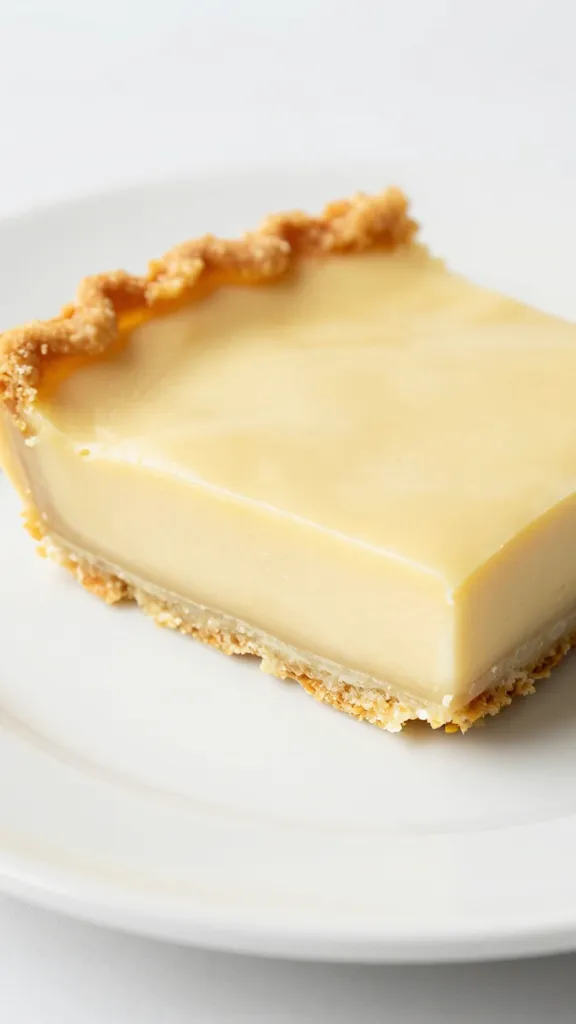 closeup keto key lime pie bar on white plate, sliced edge