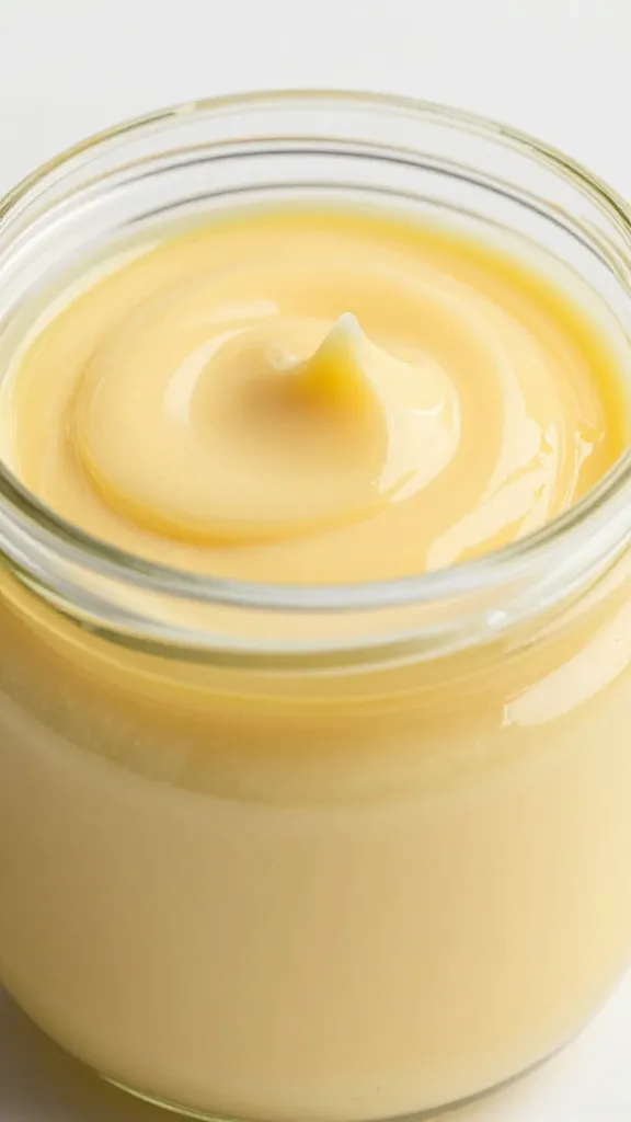 closeup of silky keto lemon curd in glass jar